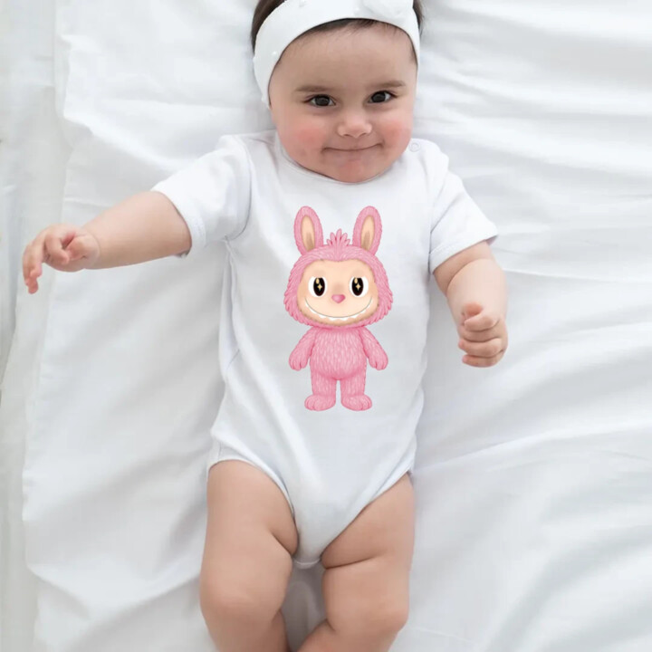 Plyšový Maskot Bubu Růžový - dětské body s potiskem pro fanoušky Labubu