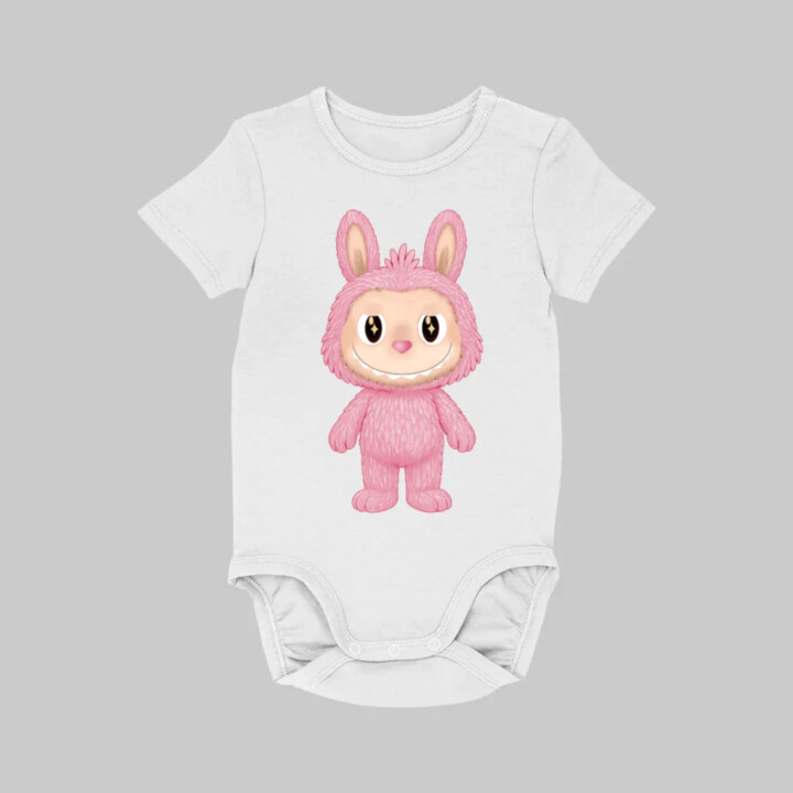 Plyšový Maskot Bubu Růžový - dětské body s potiskem pro fanoušky Labubu