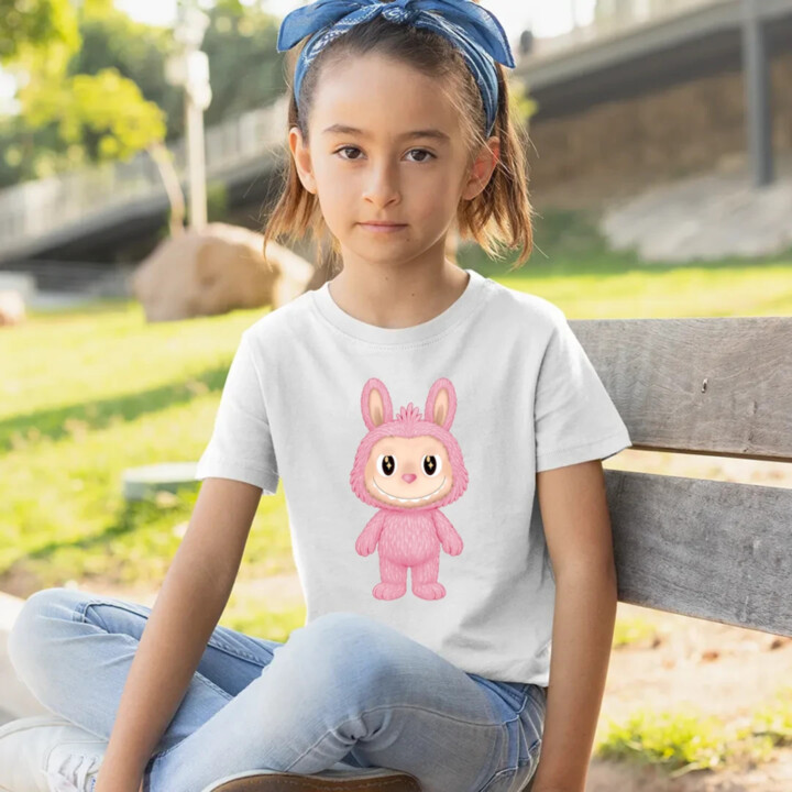 Plyšový Maskot Bubu Růžový - dětské tričko s potiskem pro fanoušky Labubu