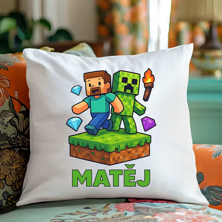 Steve - polštář s potiskem pro fanoušky Minecraftu - personalizovaný produkt
