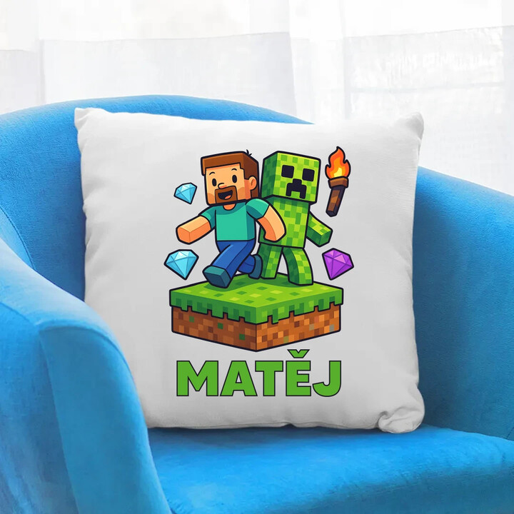 Steve - polštář s potiskem pro fanoušky Minecraftu - personalizovaný produkt