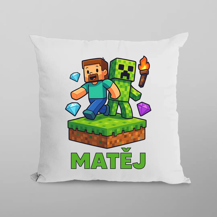 Steve - polštář s potiskem pro fanoušky Minecraftu - personalizovaný produkt