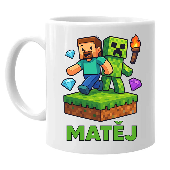 Steve - hrnek s potiskem pro fanoušky Minecraftu - personalizovaný produkt