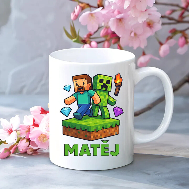 Steve - hrnek s potiskem pro fanoušky Minecraftu - personalizovaný produkt