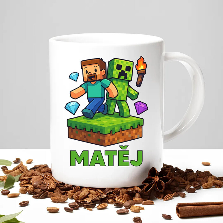 Steve - hrnek s potiskem pro fanoušky Minecraftu - personalizovaný produkt