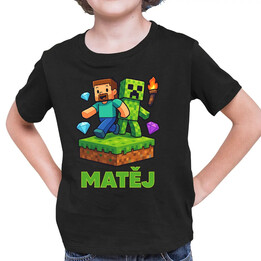 Steve - dětské tričko s potiskem pro fanoušky Minecraftu - personalizovaný produkt