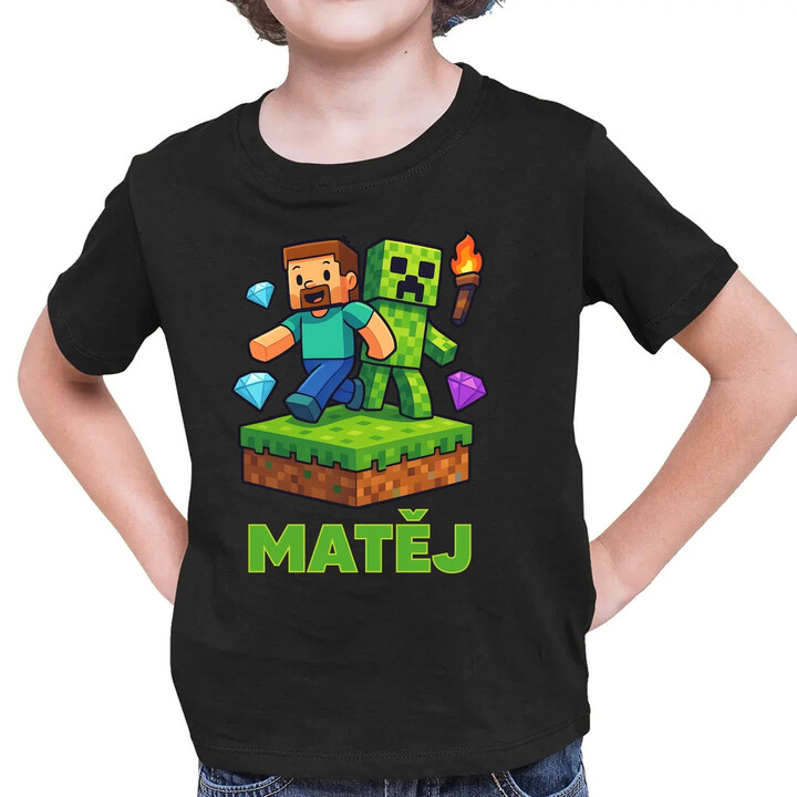 Steve - dětské tričko s potiskem pro fanoušky Minecraftu - personalizovaný produkt