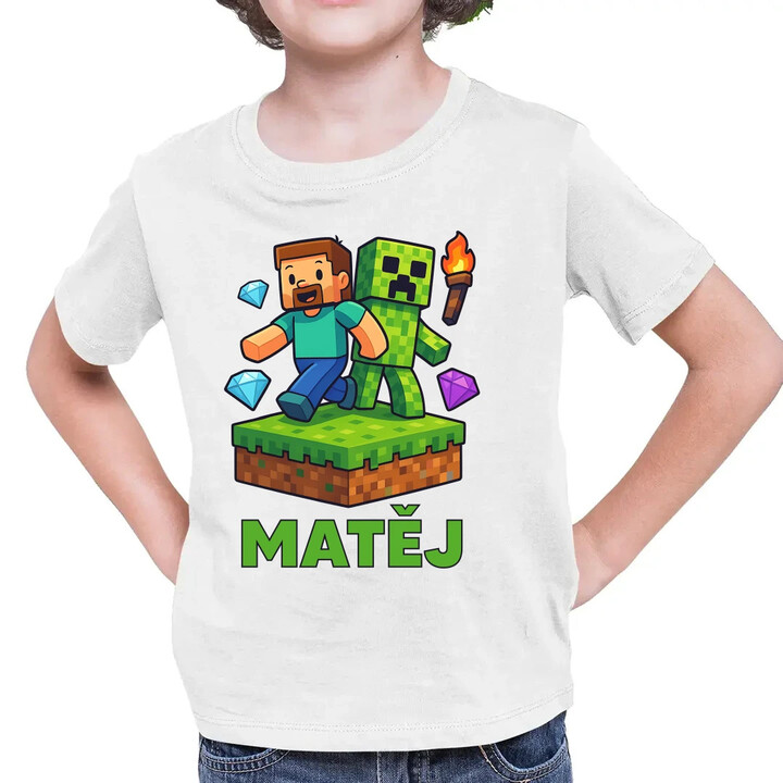 Steve - dětské tričko s potiskem pro fanoušky Minecraftu - personalizovaný produkt