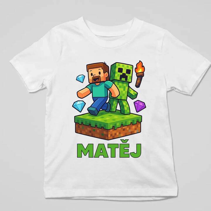 Steve - dětské tričko s potiskem pro fanoušky Minecraftu - personalizovaný produkt