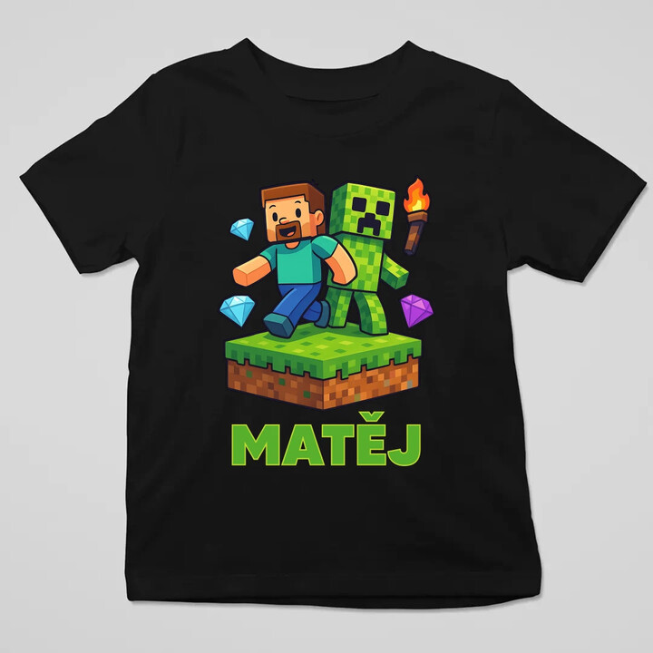 Steve - dětské tričko s potiskem pro fanoušky Minecraftu - personalizovaný produkt