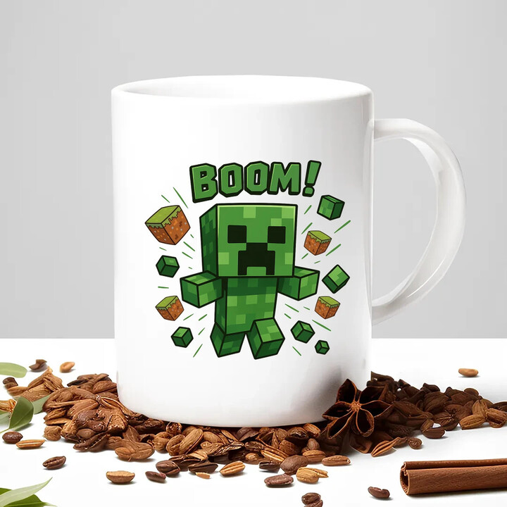 Boom! - hrnek s potiskem pro fanoušky Minecraftu