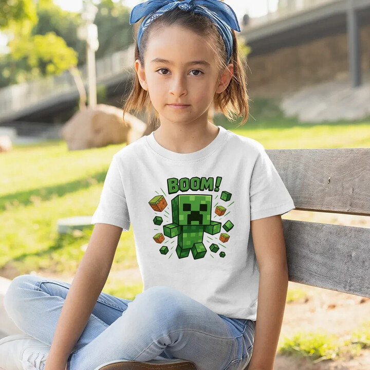 Boom! - dětské tričko s potiskem pro fanoušky Minecraftu