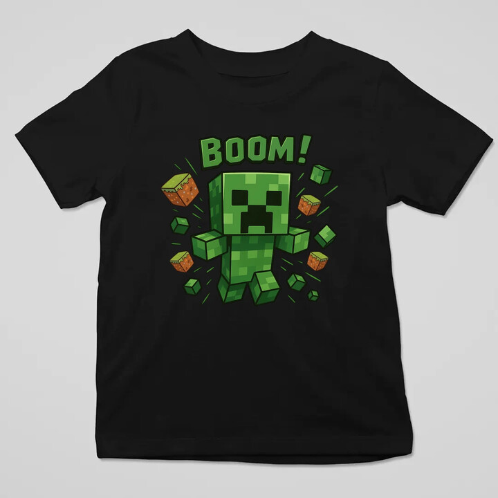 Boom! - dětské tričko s potiskem pro fanoušky Minecraftu