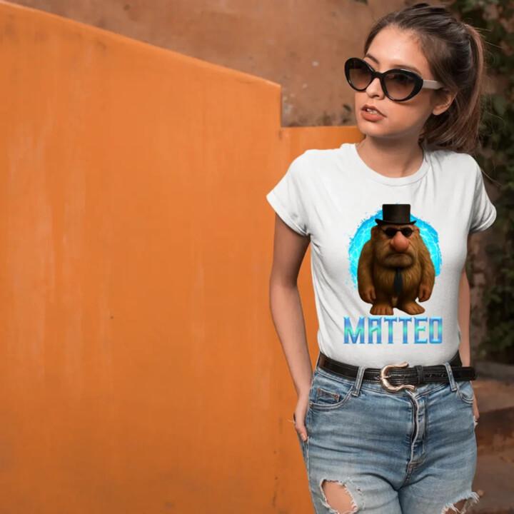 Matteo - Italian Brainrot - trpaslík s okuliarmi - dámské tričko s potiskem MATTEOOOOOOOOOO