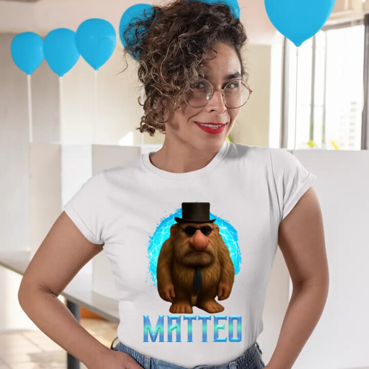 Matteo - Italian Brainrot - trpaslík s okuliarmi - dámské tričko s potiskem MATTEOOOOOOOOOO