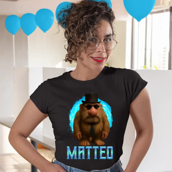 Matteo - Italian Brainrot - trpaslík s okuliarmi - dámské tričko s potiskem MATTEOOOOOOOOOO