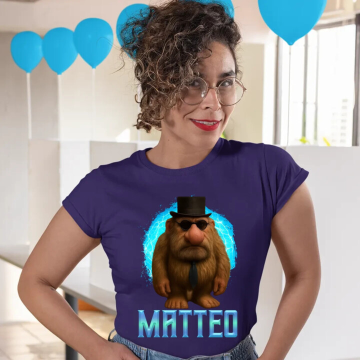 Matteo - Italian Brainrot - trpaslík s okuliarmi - dámské tričko s potiskem MATTEOOOOOOOOOO