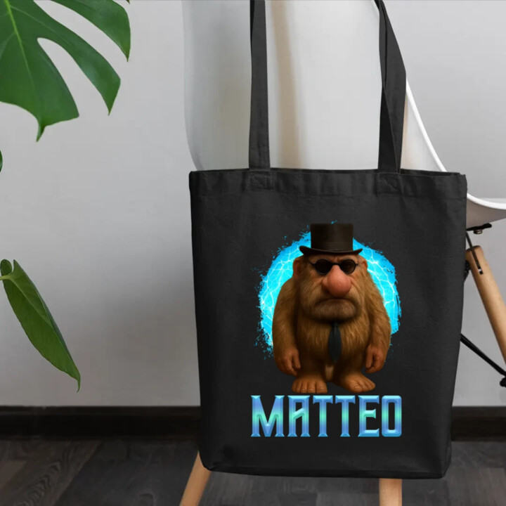 Matteo - Italian Brainrot - trpaslík s okuliarmi - taška s potiskem MATTEOOOOOOOOOO