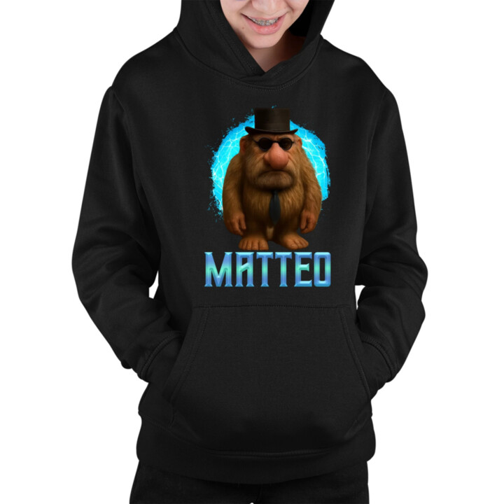 Matteo - Italian Brainrot - trpaslík s brýlemi - dětská mikina s kapucí MATTEOOOOOOOOOO