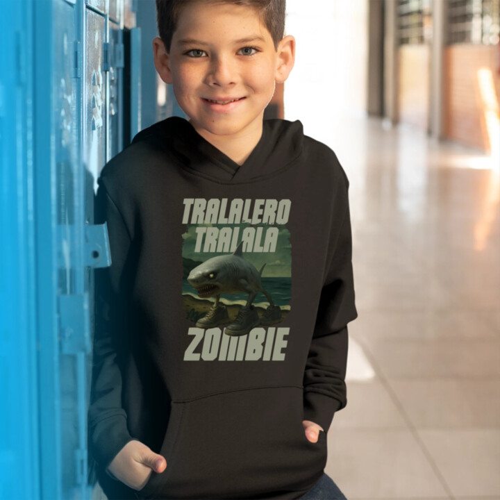 Tralalero tralala - zombie - Italian Brainrot  - dětská mikina s kapucí