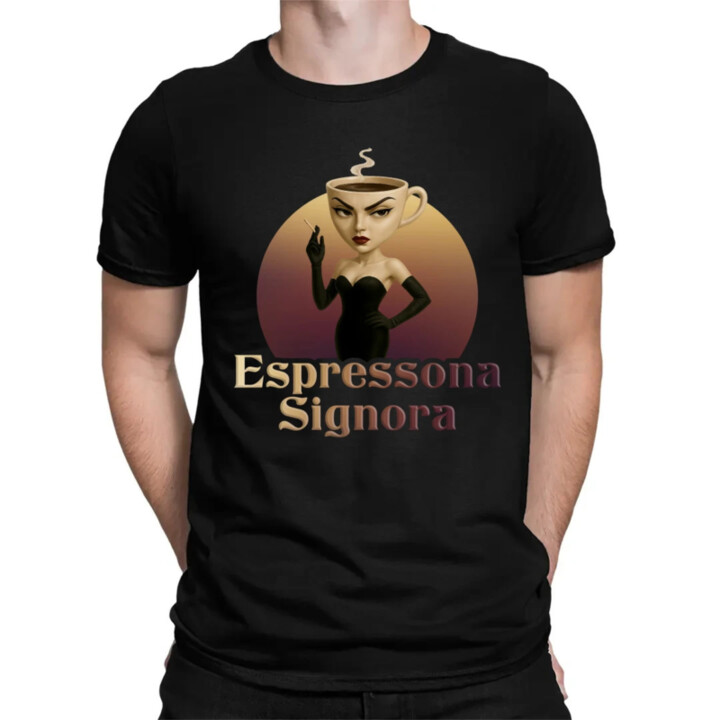 Espressona Signora - Italian Brainrot - žena s kávou - pánské tričko s potiskem