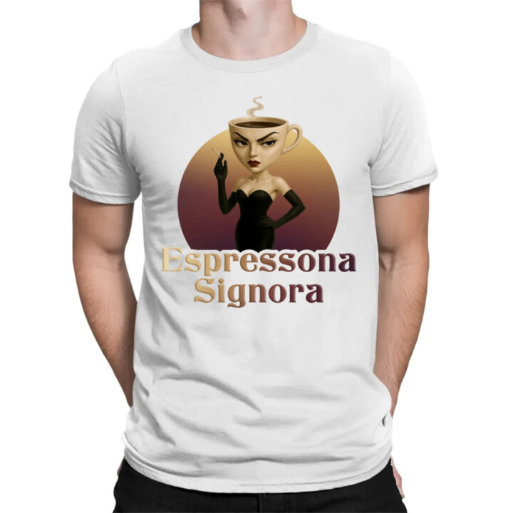 Espressona Signora - Italian Brainrot - žena s kávou - pánské tričko s potiskem