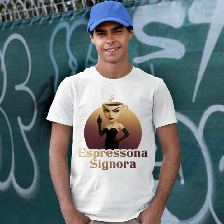 Espressona Signora - Italian Brainrot - žena s kávou - pánské tričko s potiskem