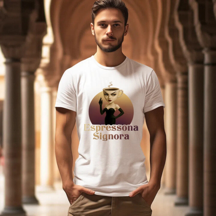 Espressona Signora - Italian Brainrot - žena s kávou - pánské tričko s potiskem
