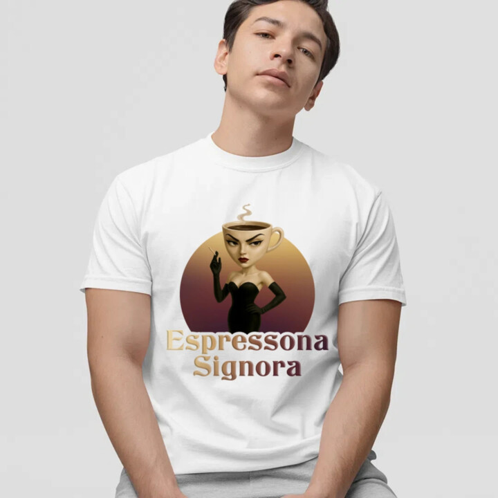 Espressona Signora - Italian Brainrot - žena s kávou - pánské tričko s potiskem