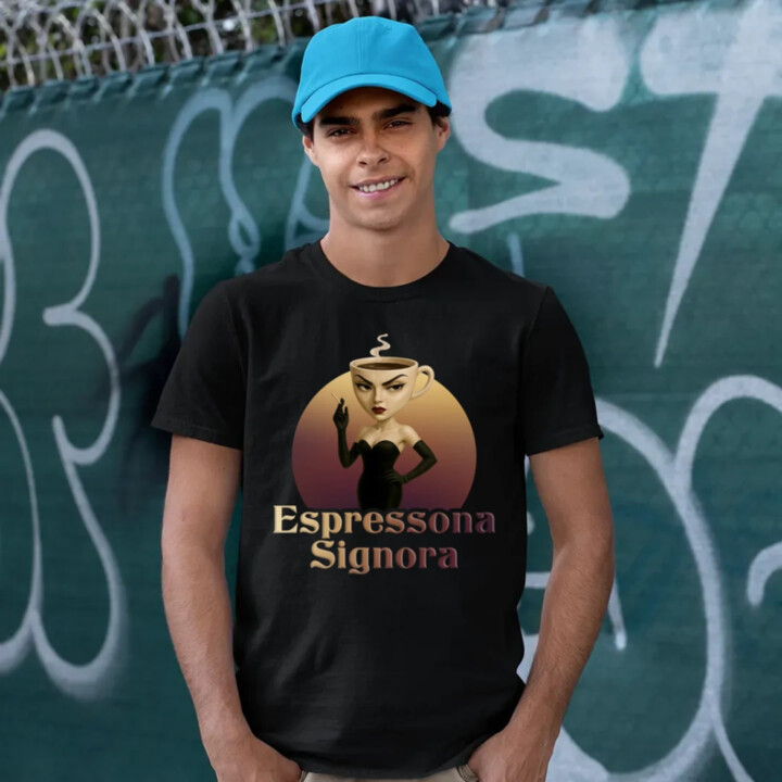 Espressona Signora - Italian Brainrot - žena s kávou - pánské tričko s potiskem