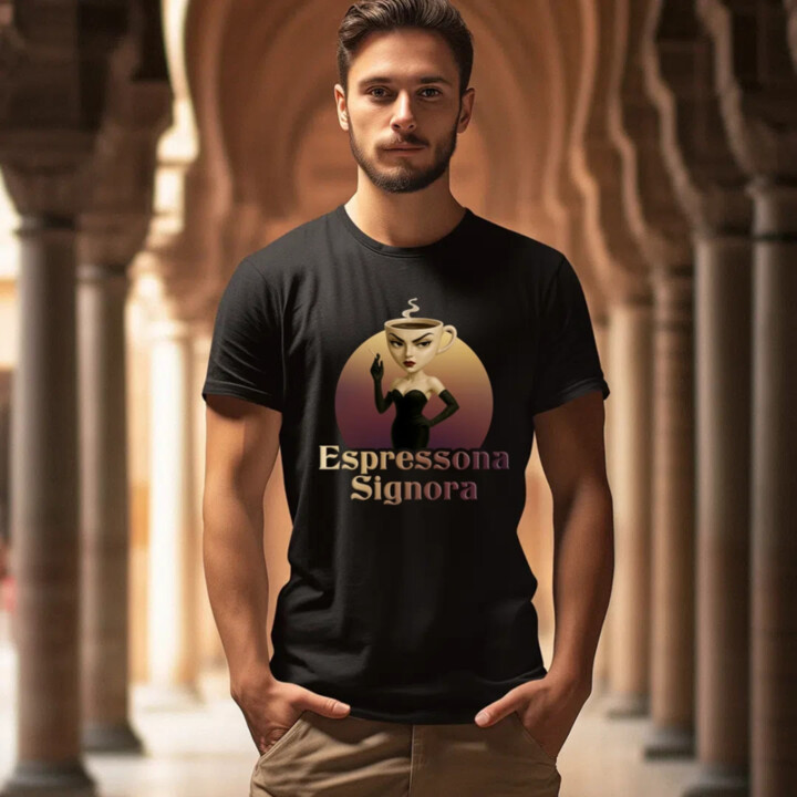 Espressona Signora - Italian Brainrot - žena s kávou - pánské tričko s potiskem