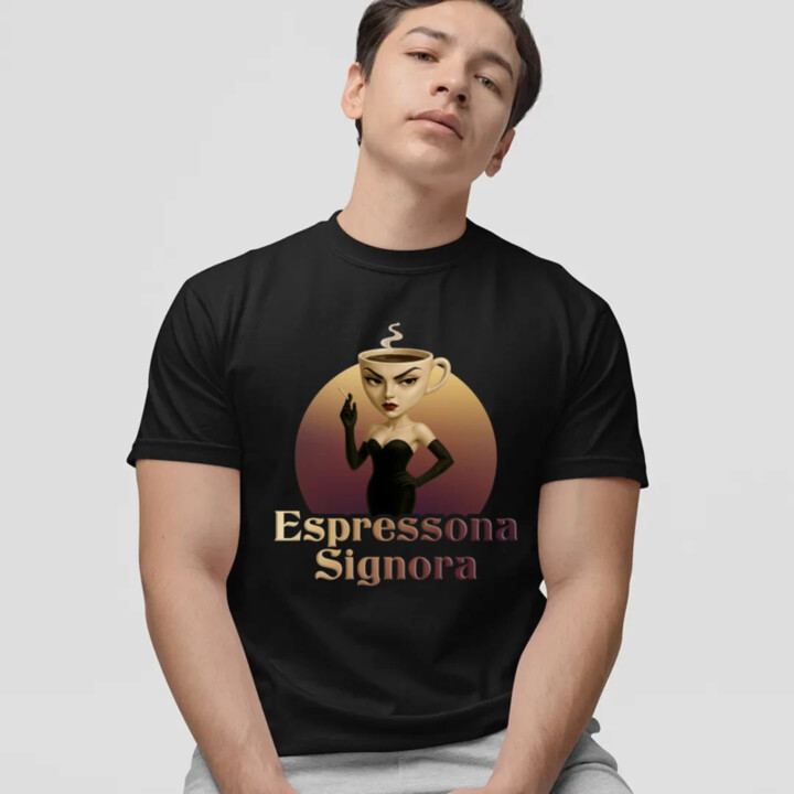 Espressona Signora - Italian Brainrot - žena s kávou - pánské tričko s potiskem