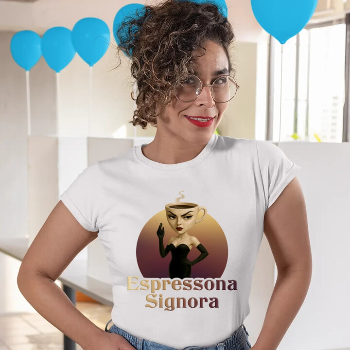 Espressona Signora - Italian Brainrot - žena s kávou - dámské tričko s potiskem