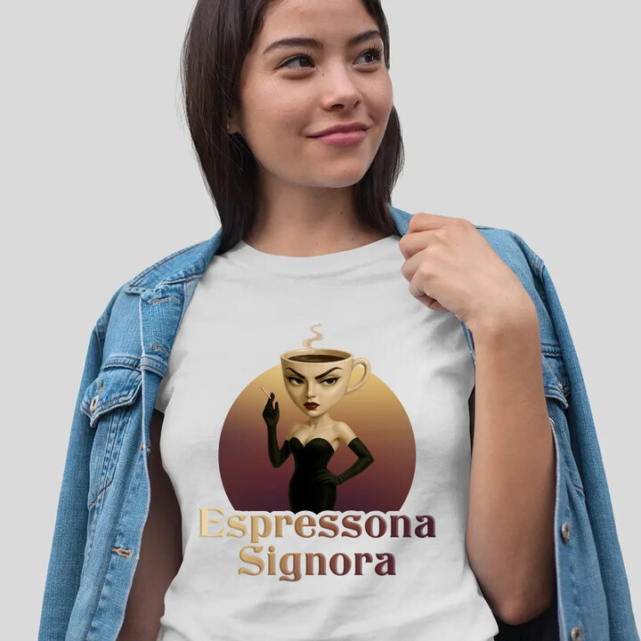 Espressona Signora - Italian Brainrot - žena s kávou - dámské tričko s potiskem