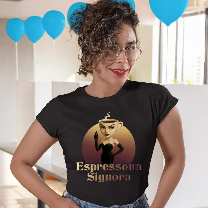 Espressona Signora - Italian Brainrot - žena s kávou - dámské tričko s potiskem