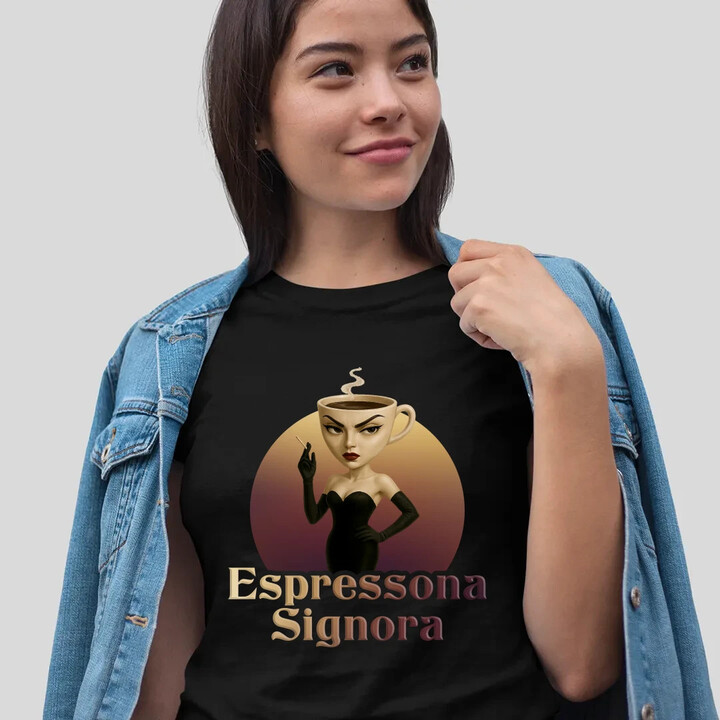Espressona Signora - Italian Brainrot - žena s kávou - dámské tričko s potiskem