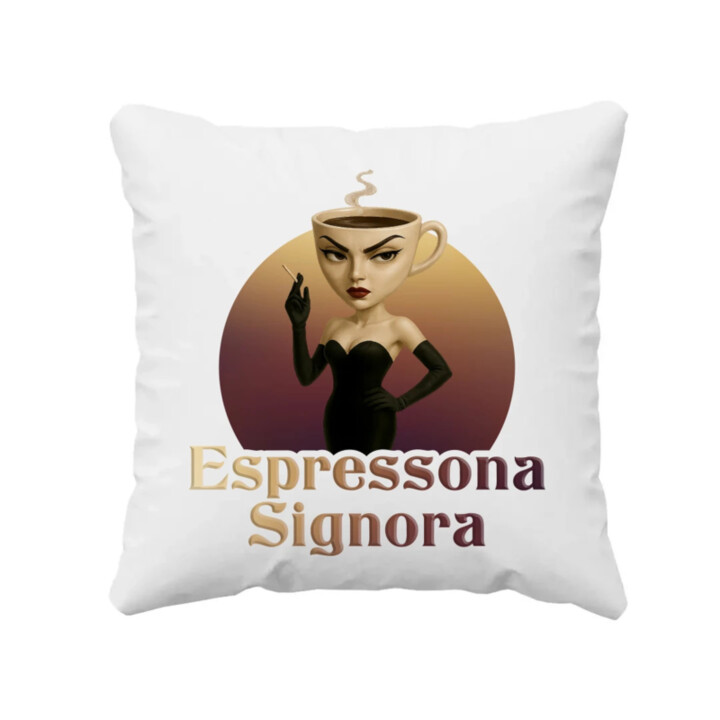 Espressona Signora - Italian Brainrot - žena s kávou - polštář s potiskem