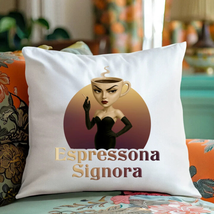 Espressona Signora - Italian Brainrot - žena s kávou - polštář s potiskem
