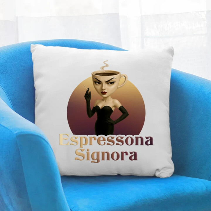Espressona Signora - Italian Brainrot - žena s kávou - polštář s potiskem