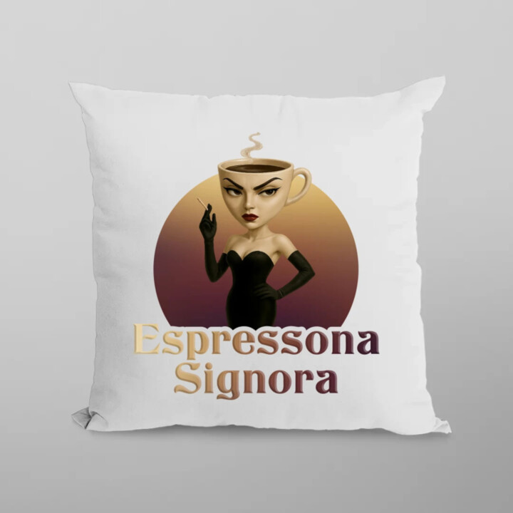 Espressona Signora - Italian Brainrot - žena s kávou - polštář s potiskem