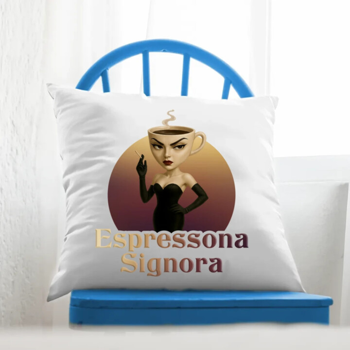 Espressona Signora - Italian Brainrot - žena s kávou - polštář s potiskem