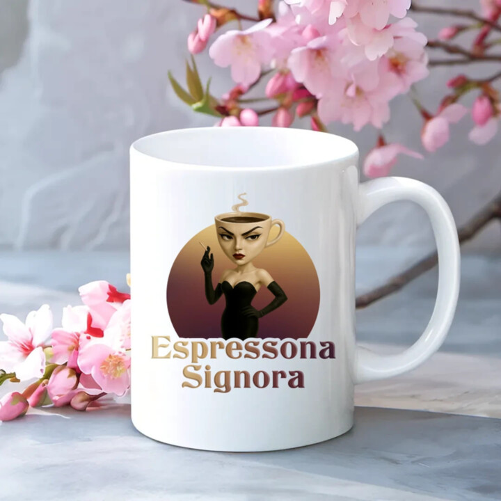 Espressona Signora - Italian Brainrot - žena s kávou - hrnek s potiskem