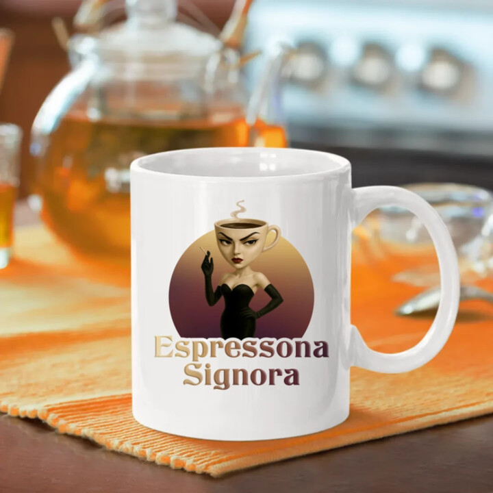 Espressona Signora - Italian Brainrot - žena s kávou - hrnek s potiskem