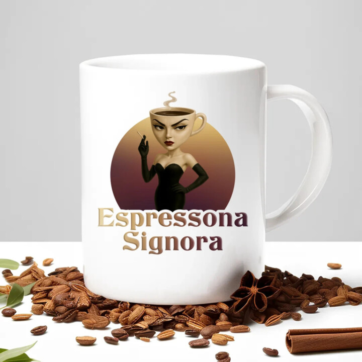 Espressona Signora - Italian Brainrot - žena s kávou - hrnek s potiskem