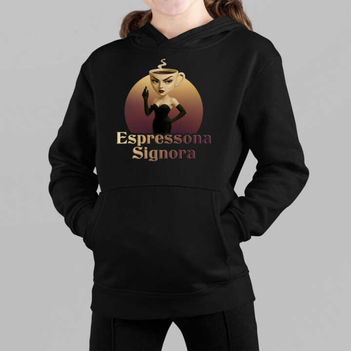 Espressona Signora - Italian Brainrot - žena s kávou - dětská mikina s kapucí