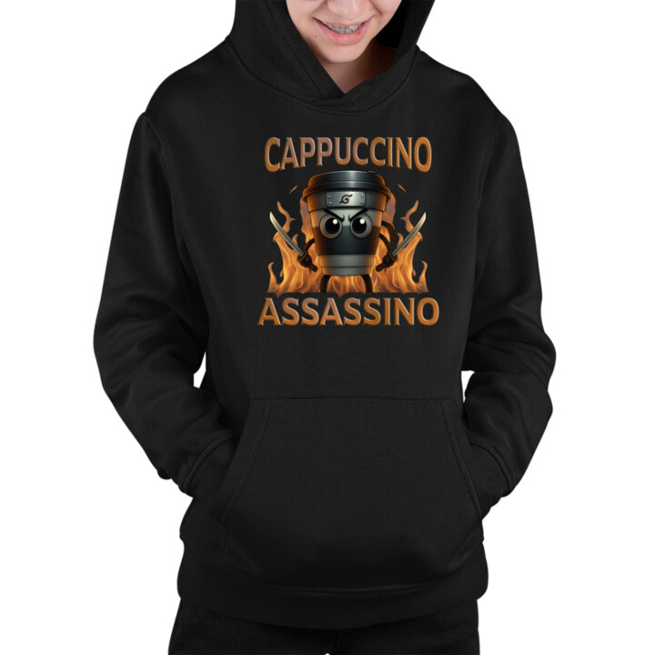 Cappuccino Assassino V3 - Italian Brainrot - Hrnek Ninja - dětská mikina s kapucí