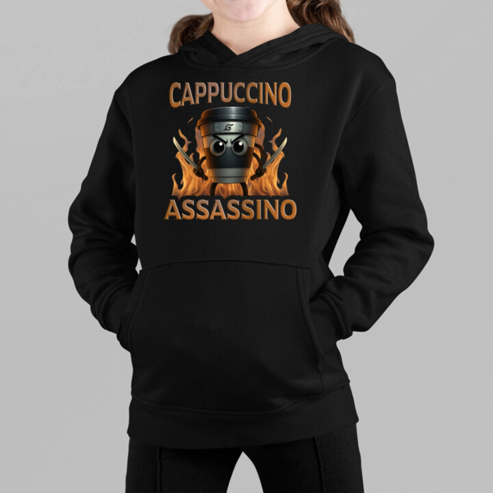 Cappuccino Assassino V3 - Italian Brainrot - Hrnek Ninja - dětská mikina s kapucí