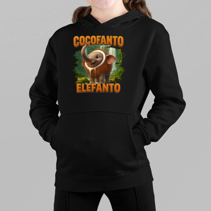 Cocofanto Elefanto - Italian Brainrot - slon v kokosu - dětská mikina s kapucí