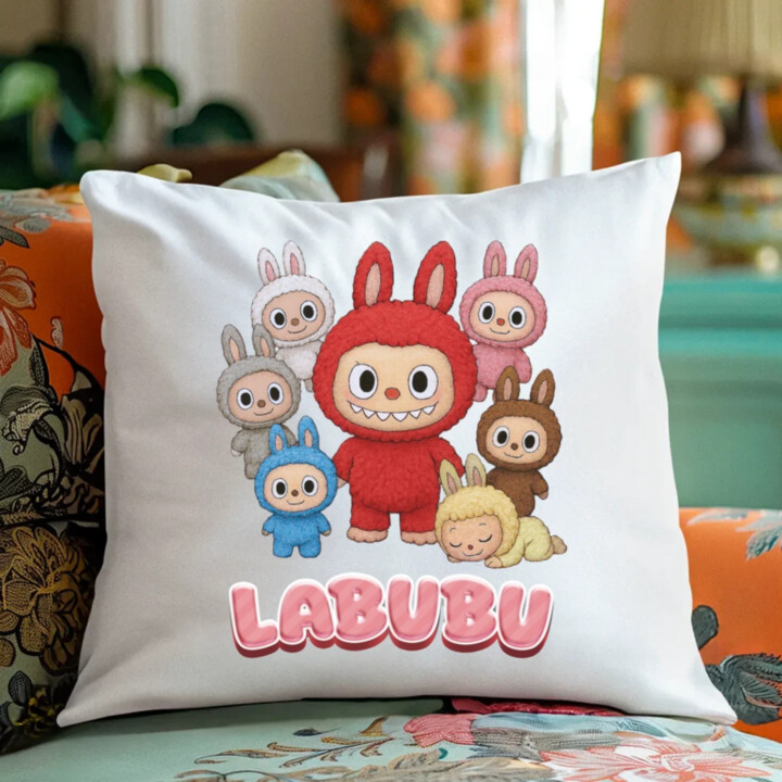 Panenky Bubu – skupina postav – dárek pro fanoušky Labubu - polštář s potiskem