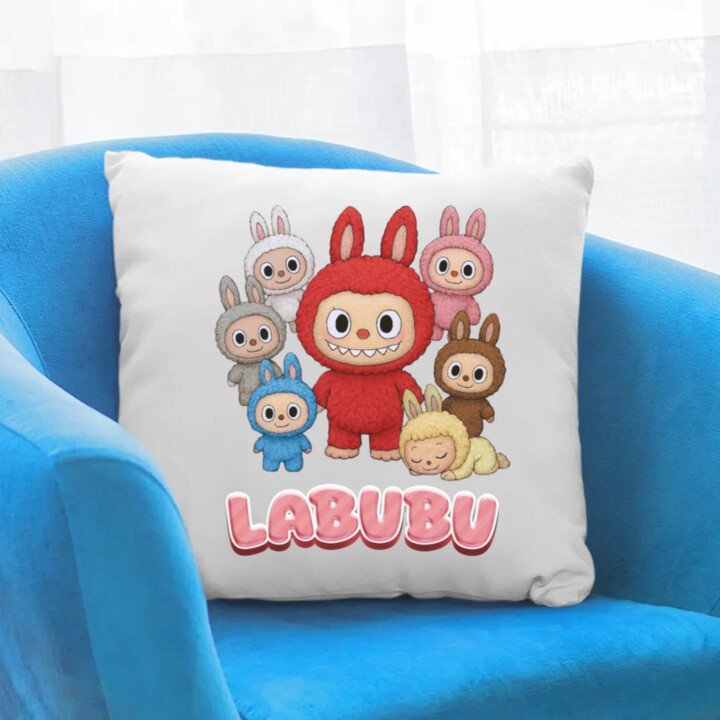 Panenky Bubu – skupina postav – dárek pro fanoušky Labubu - polštář s potiskem